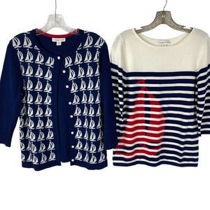 Coldwater Creek Sweater LOT of 2 Size XS Sailboat Theme Cardigan & Pullover